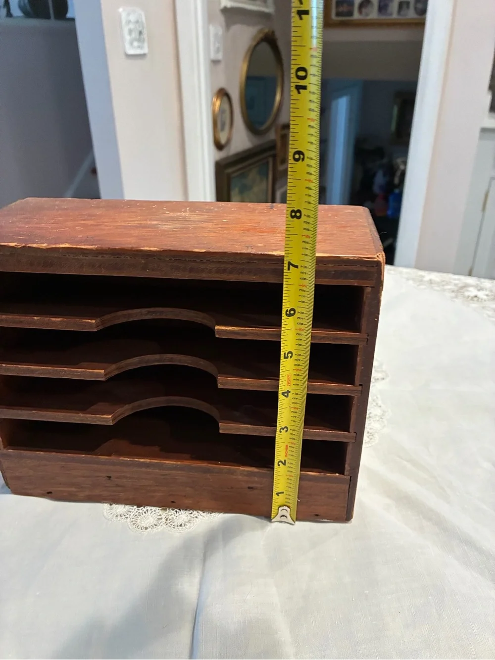 Antique Wooden Desktop Mail Sorter/ stationary box - Brown Desk Organizer